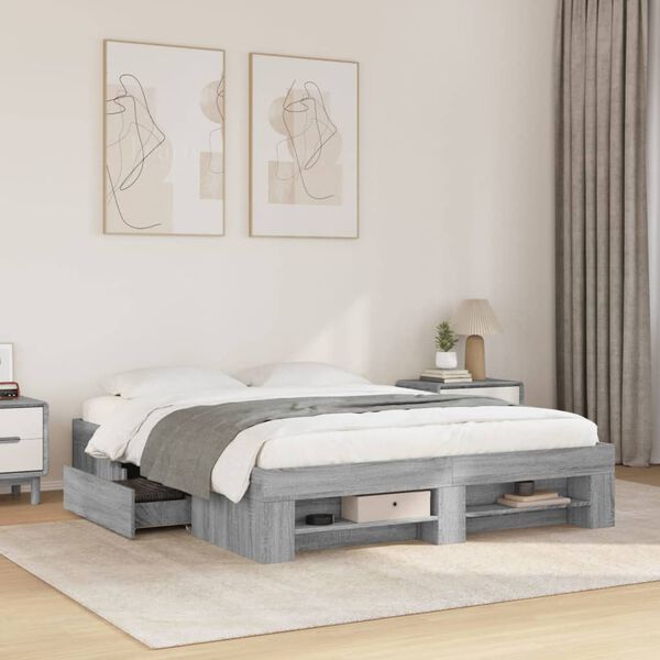 vidaXL Cadre de lit sans matelas sonoma gris 150x200 cm