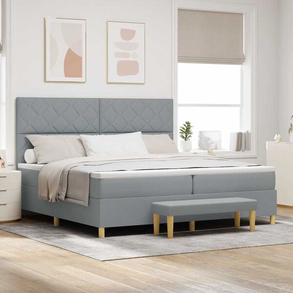 vidaXL Lit &agrave; ressorts avec matelas Gris clair 200 x 200 cm tissu