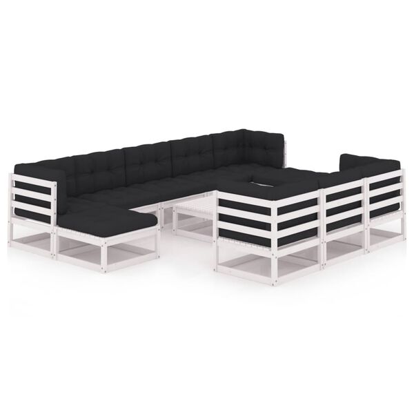 vidaXL Salon de jardin 11 pcs avec coussins Blanc Bois de pin massif