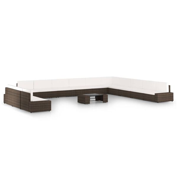 vidaXL Salon de jardin 14 pcs avec coussins Marron R&eacute;sine tress&eacute;e