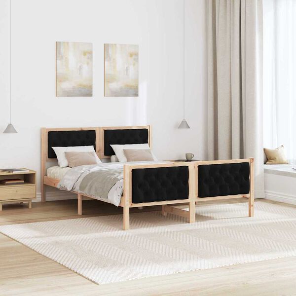 vidaXL Cadre de lit avec t&ecirc;te de lit Noir 150 x 200 cm Pin massif