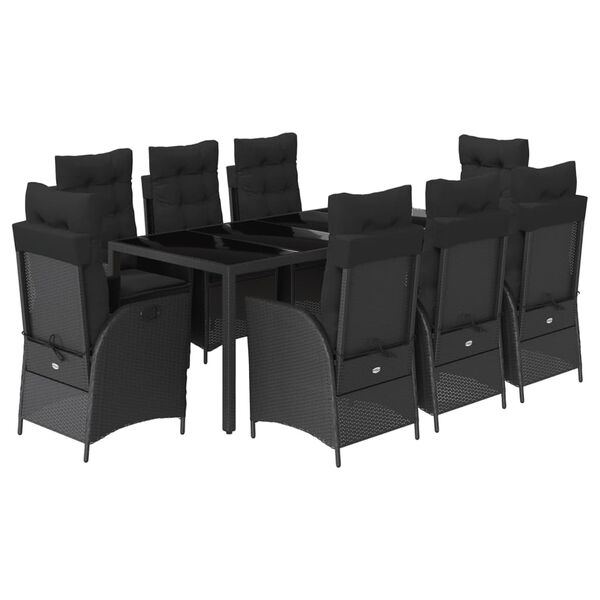 vidaXL Ensemble &agrave; manger de jardin 9pcs coussins noir r&eacute;sine tress&eacute;e