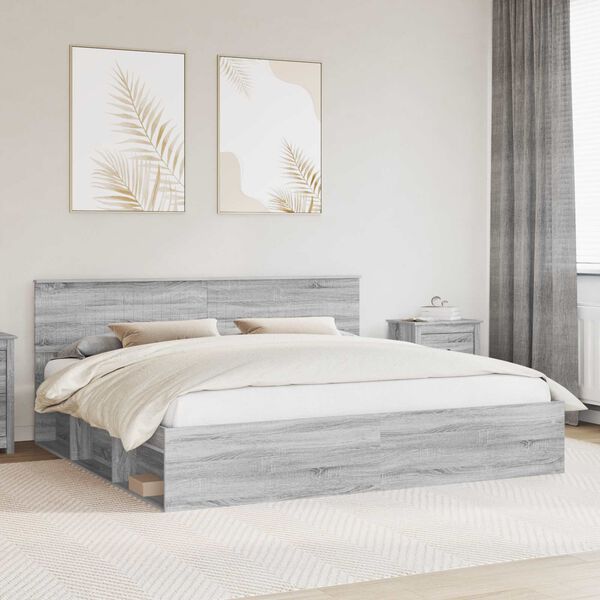 vidaXL Cadre de lit Gris Sonoma 200 x 200 cm Pin massif