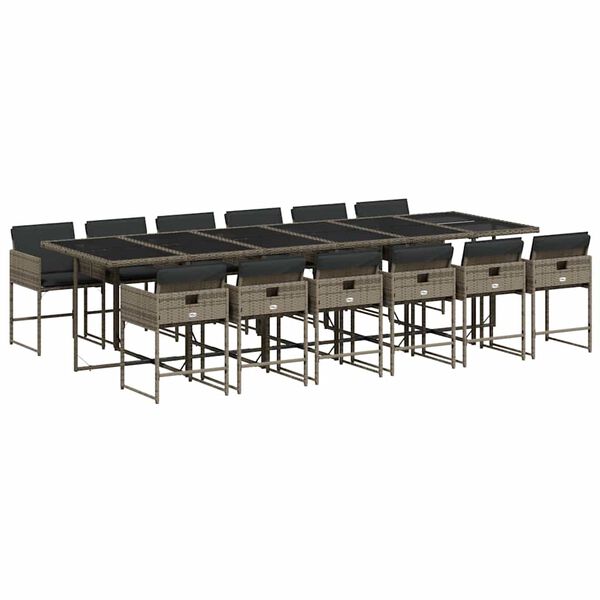vidaXL Ensemble &agrave; manger de jardin coussins 13 pcs gris r&eacute;sine tress&eacute;e