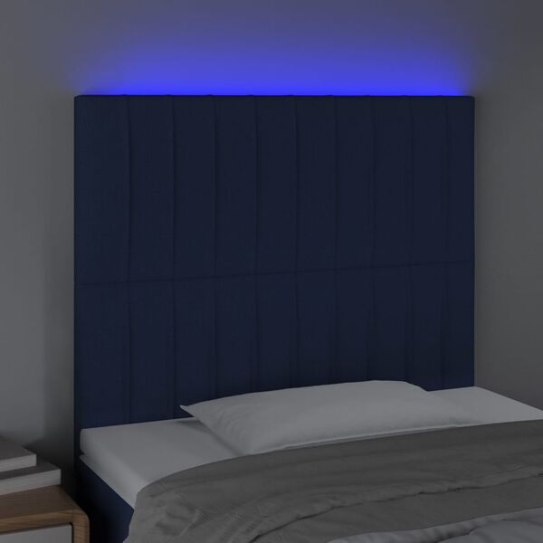 vidaXL T&ecirc;te de lit &agrave; LED Bleu 80x5x118/128 cm Tissu
