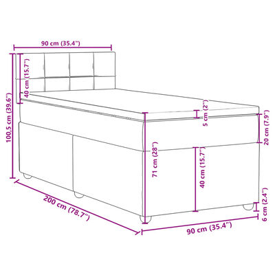 vidaXL Sommier à lattes de lit avec matelas Gris clair 90x200 cm Tissu