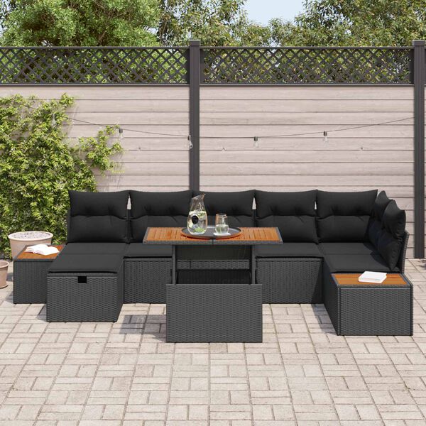 vidaXL Ensemble de canap&eacute; de jardin 8 pcs Noir polyrotin