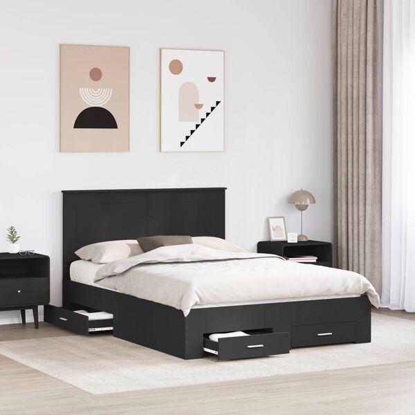 vidaXL Cadre de lit Noir et argent 150 x 200 cm Bois d'ing&eacute;nierie