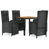 vidaXL Ensemble &agrave; manger de jardin coussins 5pcs Noir R&eacute;sine tress&eacute;e