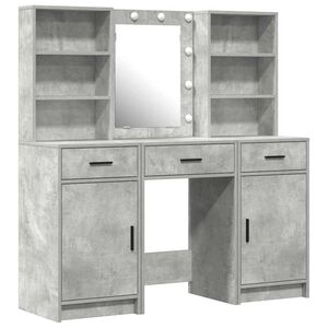 vidaXL Ensemble de table de maquillage avec LED 3 pc Gris b&eacute;ton