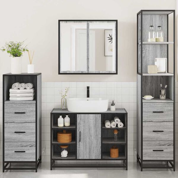 vidaXL Ensemble de meubles de salle de bain 4 pcs sonoma gris