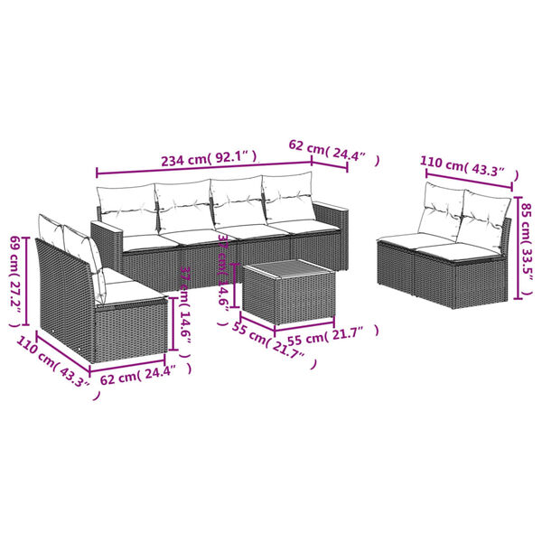vidaXL Salon de jardin 9 pcs avec coussins noir r&eacute;sine tress&eacute;e