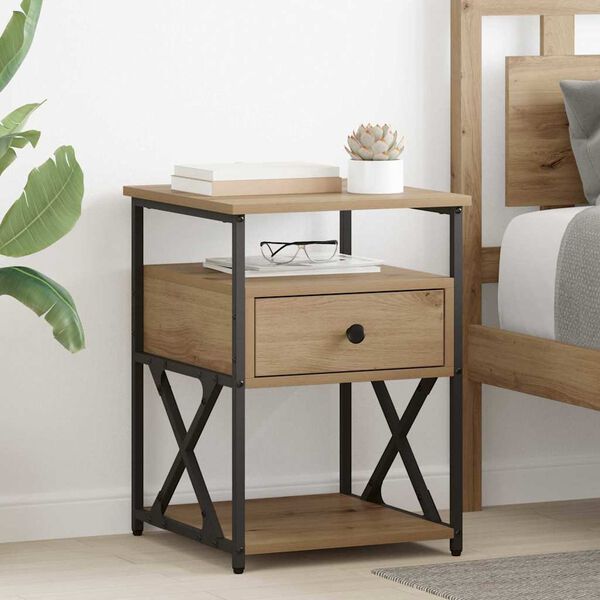 vidaXL Cabinet de chevet avec tiroir Ch&ecirc;ne artisanal 40 x 42 x 55 cm