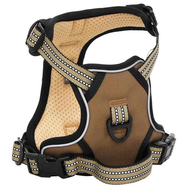 vidaXL Harnais pour chien et bandes r&eacute;fl&eacute;chissantes r&eacute;glables marron S