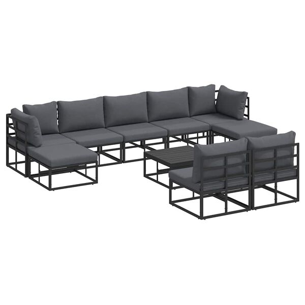 vidaXL Ensemble de canap&eacute; de jardin avec coussin 10 pcs Noir Aluminium