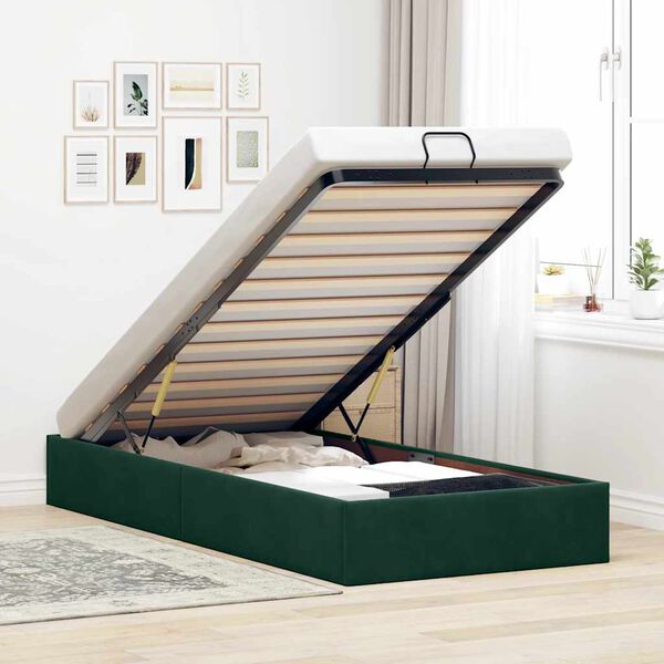 vidaXL Cadre de lit ottoman sans matelas vert fonc&eacute; 100x200 cm velours