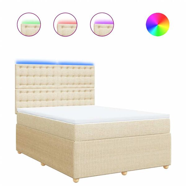 vidaXL Sommier &agrave; lattes de lit avec matelas Cr&egrave;me 160x200 cm Tissu
