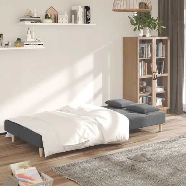 vidaXL Canap&eacute;-lit &agrave; 2 places avec deux oreillers gris clair tissu