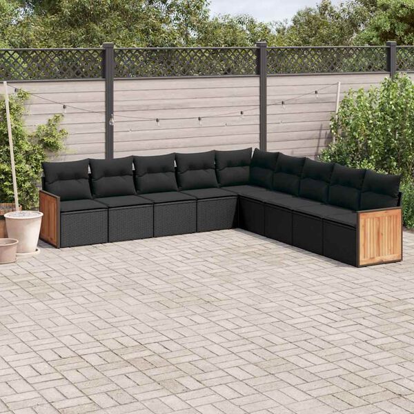 vidaXL Salon de jardin 9 pcs avec coussins noir r&eacute;sine tress&eacute;e