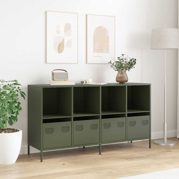 vidaXL Buffet vert olive 135x39x73,5 cm acier laminé à froid