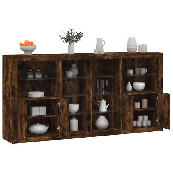 vidaXL Buffet avec lumi&egrave;res LED ch&ecirc;ne fum&eacute; 202x37x100 cm