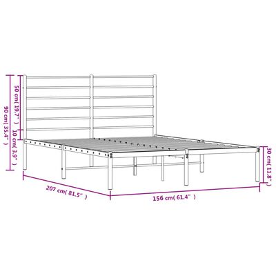 vidaXL Cadre de lit métal sans matelas avec tête de lit noir 150x200cm