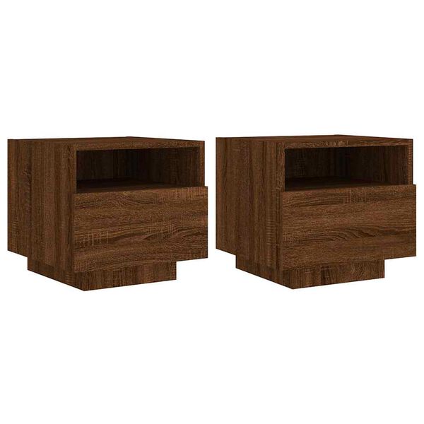 vidaXL Armoires de chevet avec lumi&egrave;res LED 2 pcs ch&ecirc;ne marron