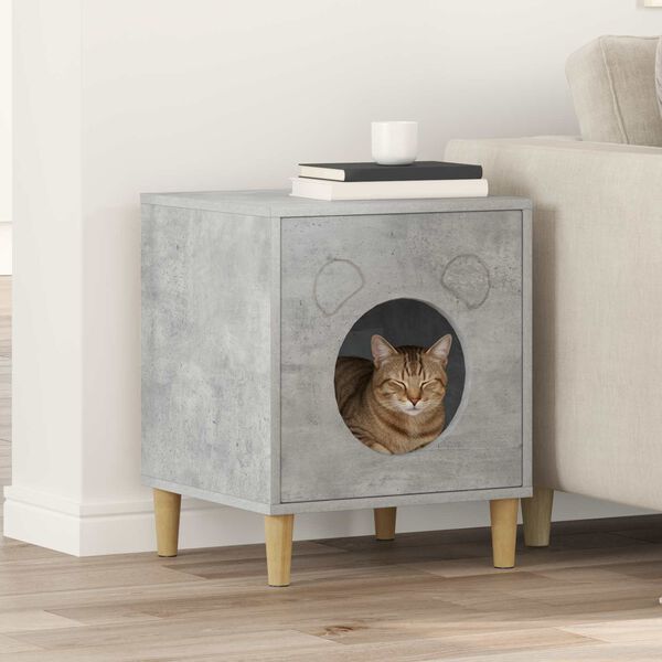 vidaXL Maison pour chat B&eacute;ton 42,5 x 40 x 53 cm Bois d'ing&eacute;nierie