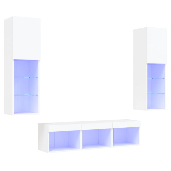 vidaXL Unit&eacute;s murales TV avec LED 5 pcs blanc bois d'ing&eacute;nierie