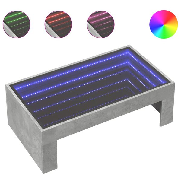 vidaXL Table basse avec LED infini gris b&eacute;ton 90x50x30 cm