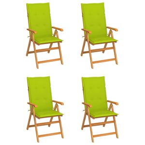 vidaXL Ensemble de 4 chaises pliantes en teck massif avec coussins vert vif