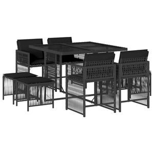 vidaXL Ensemble &agrave; manger de jardin 9pcs coussins noir r&eacute;sine tress&eacute;e