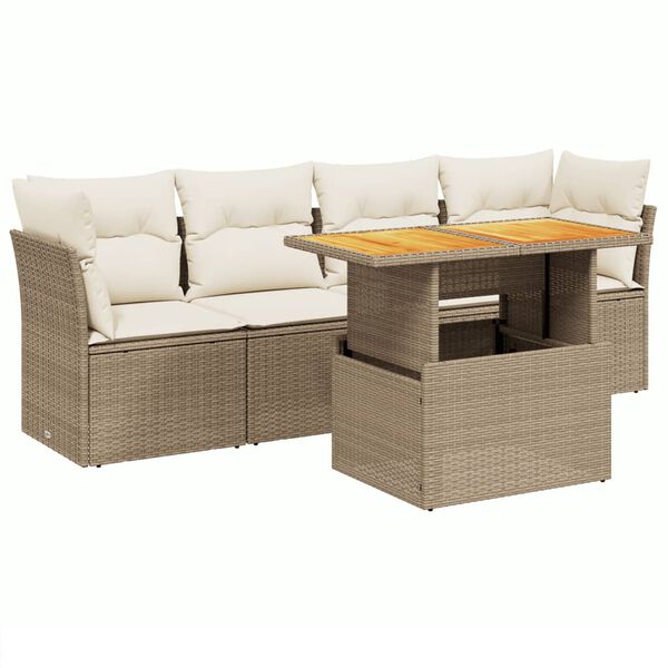 vidaXL Salon de jardin avec coussins 5 pcs beige r&eacute;sine tress&eacute;e