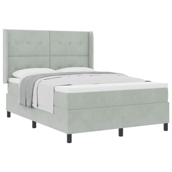 vidaXL Lit &agrave; ressorts avec matelas Gris clair 140 x 200 cm Velours