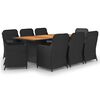 vidaXL Ensemble &agrave; manger de jardin 9 pcs R&eacute;sine tress&eacute;e Noir