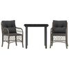 vidaXL Ensemble de bistro 3 pcs avec coussins gris r&eacute;sine tress&eacute;e