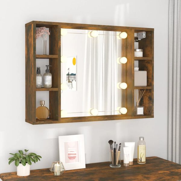 vidaXL Armoire &agrave; miroir avec LED Ch&ecirc;ne fum&eacute; 76x15x55 cm