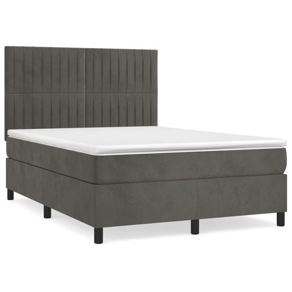 vidaXL Sommier &agrave; lattes de lit et matelas Gris fonc&eacute; 140x200cm Velours