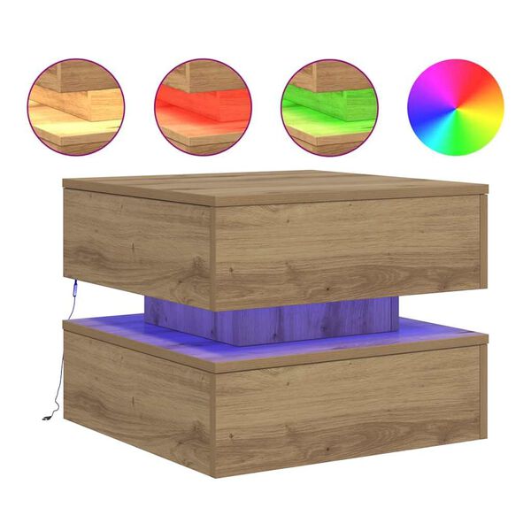 vidaXL Table basse avec lumières LED chêne artisanal 50x50x40 cm