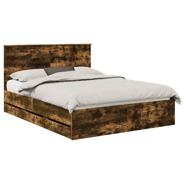 vidaXL Cadre de lit Ch&ecirc;ne fum&eacute; 150 x 200 cm Bois Ing&eacute;nierie
