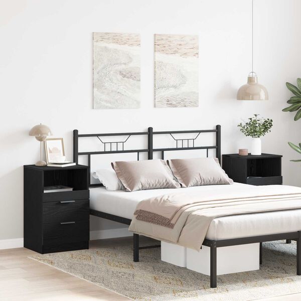 vidaXL Cabinet de chevet avec tiroir 2 pcs Ch&ecirc;ne noir 40 x 35 x 65 cm