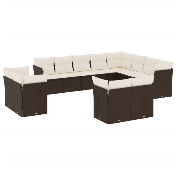 vidaXL Salon de jardin avec coussins 12 pcs marron r&eacute;sine tress&eacute;e