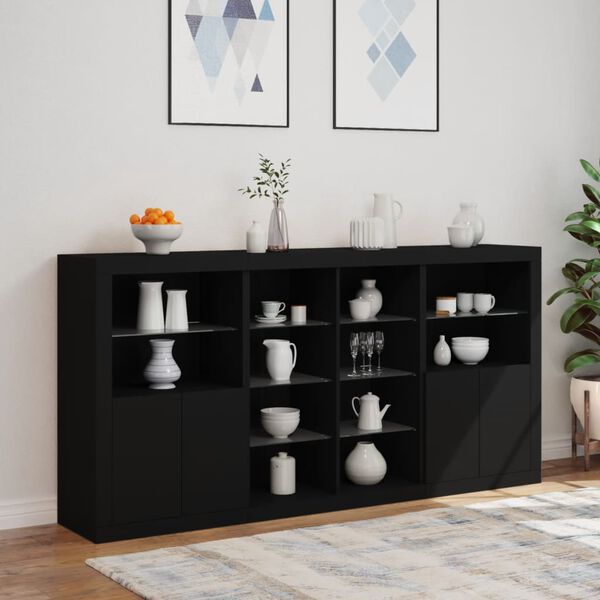 vidaXL Buffet avec lumi&egrave;res LED noir 202x37x100 cm