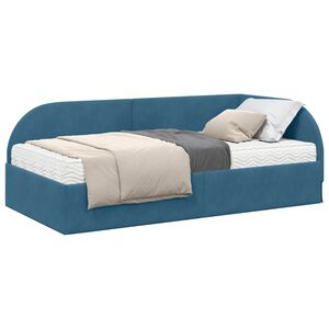 vidaXL Cadre de lit d'angle avec matelas 2 pc Bleu Velours