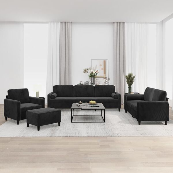 vidaXL Ensemble de canap&eacute;s 4 pcs coussins d&eacute;coratifs et coussins Noir