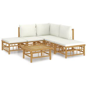 vidaXL Salon de jardin 6 pcs avec coussins blanc cr&egrave;me bambou
