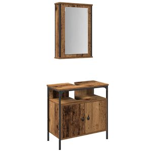 vidaXL Ensemble de mobilier de salle de bain avec &eacute;tag&egrave;re 2 pcs Marron