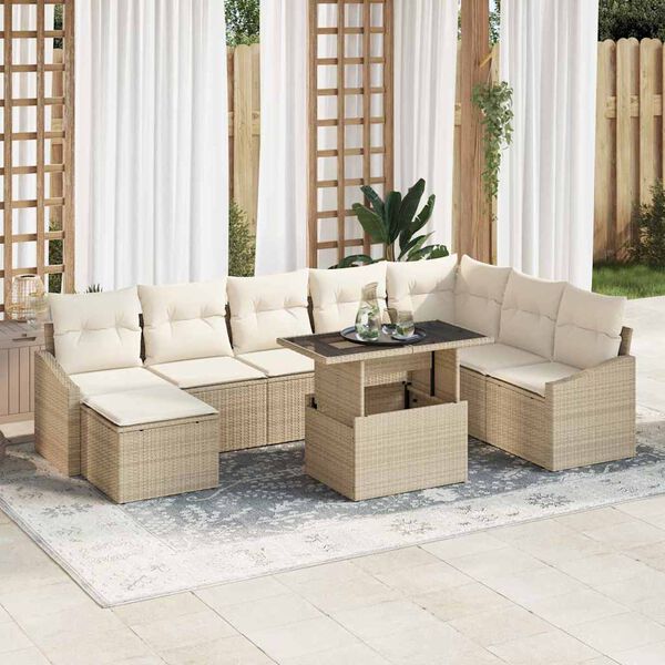 vidaXL Ensemble de canap&eacute; de jardin avec coussin 9 pcs beige et cr&egrave;me