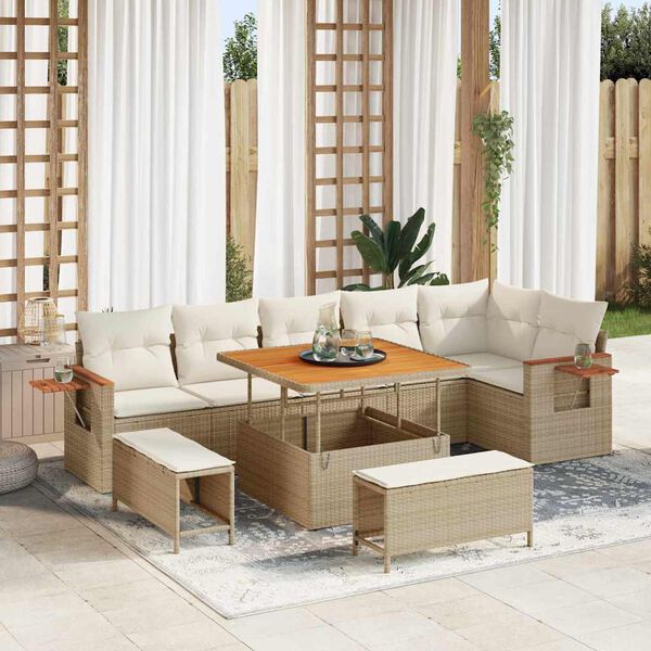 vidaXL Ensemble de canap&eacute; de jardin avec coussin 9 pcs Beige et cr&egrave;me
