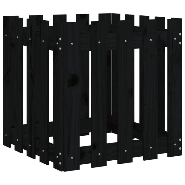 vidaXL Jardini&egrave;re avec design de cl&ocirc;ture noir 50x50x50 cm pin massif
